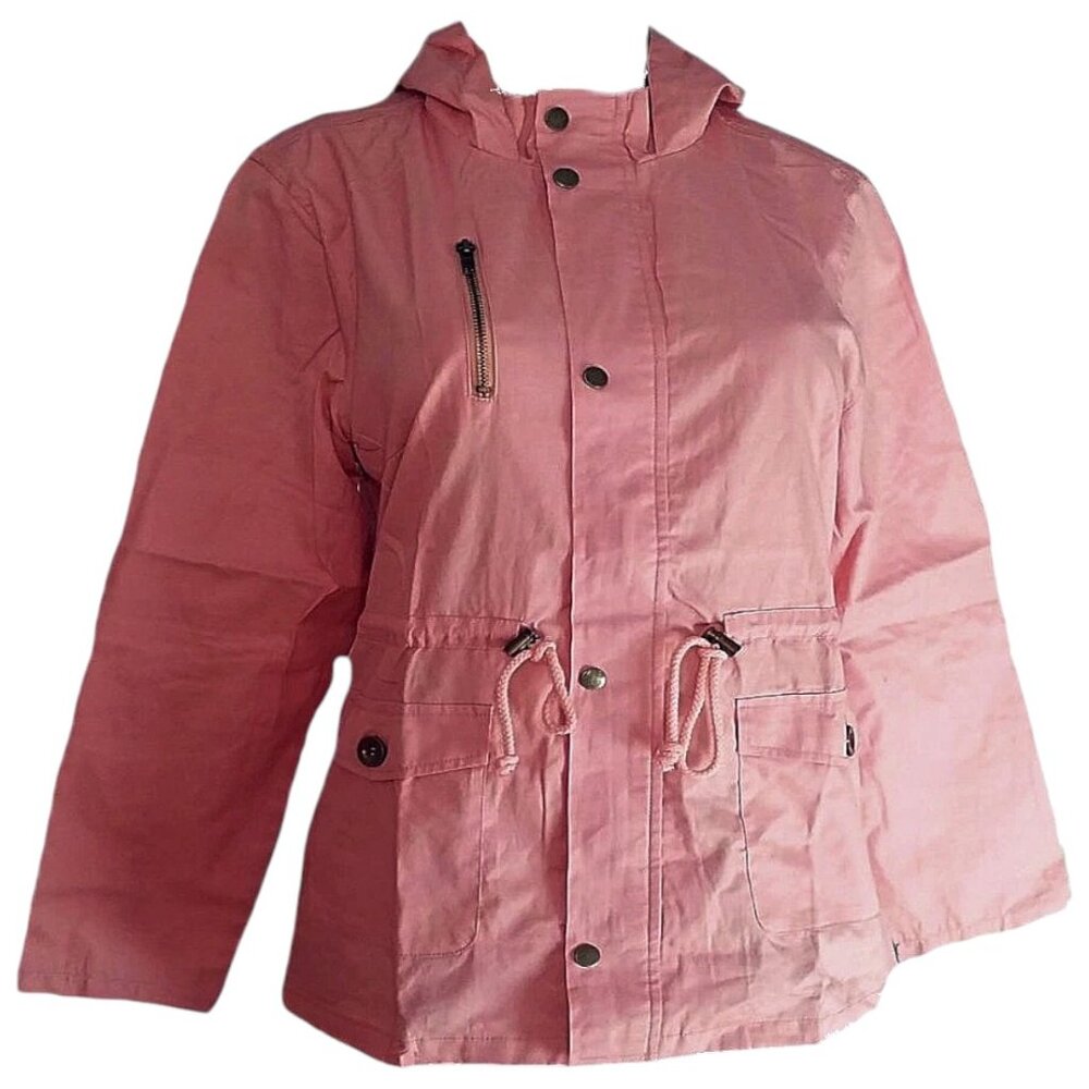 Women’s Dusty Rose Hooded Utility Jacket 100% Cotton Military Safari Coat Size M - Picture 5 of 7